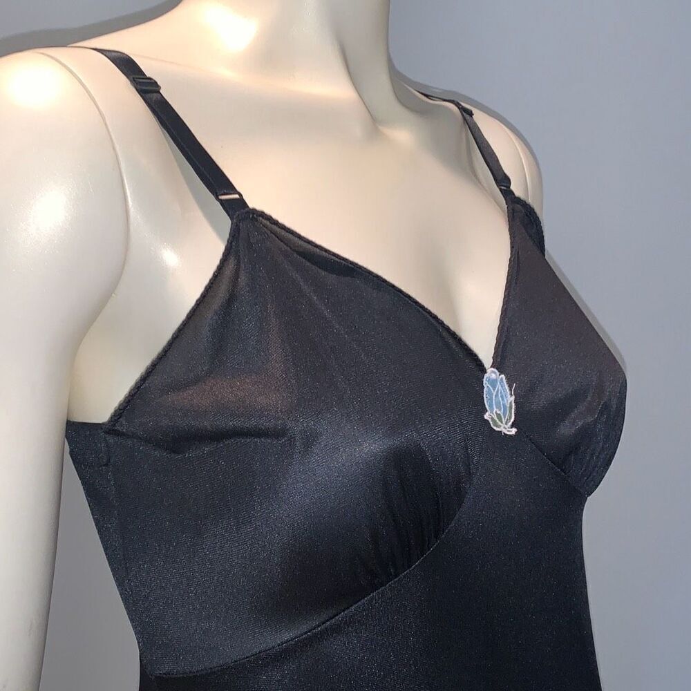 Vintage Black Nylon Slip Dress Size Medium - Picture 4 of 9